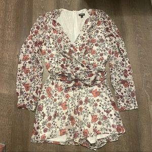 Express Wrap Front White Floral Romper - Medium